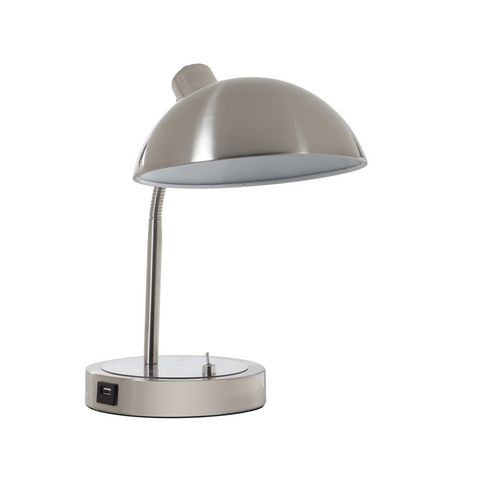 14” Modern Adjustable Silver Metal Desk Lamp with USB - WhatYouNeedSales