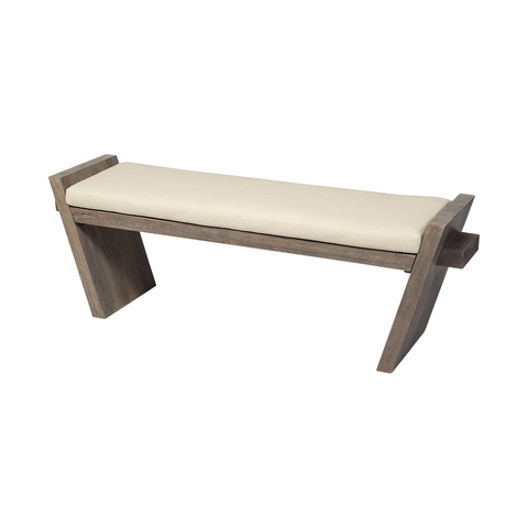 "14"" Off White And Brown Upholstered Linen Blend Bench" - WhatYouNeedSales