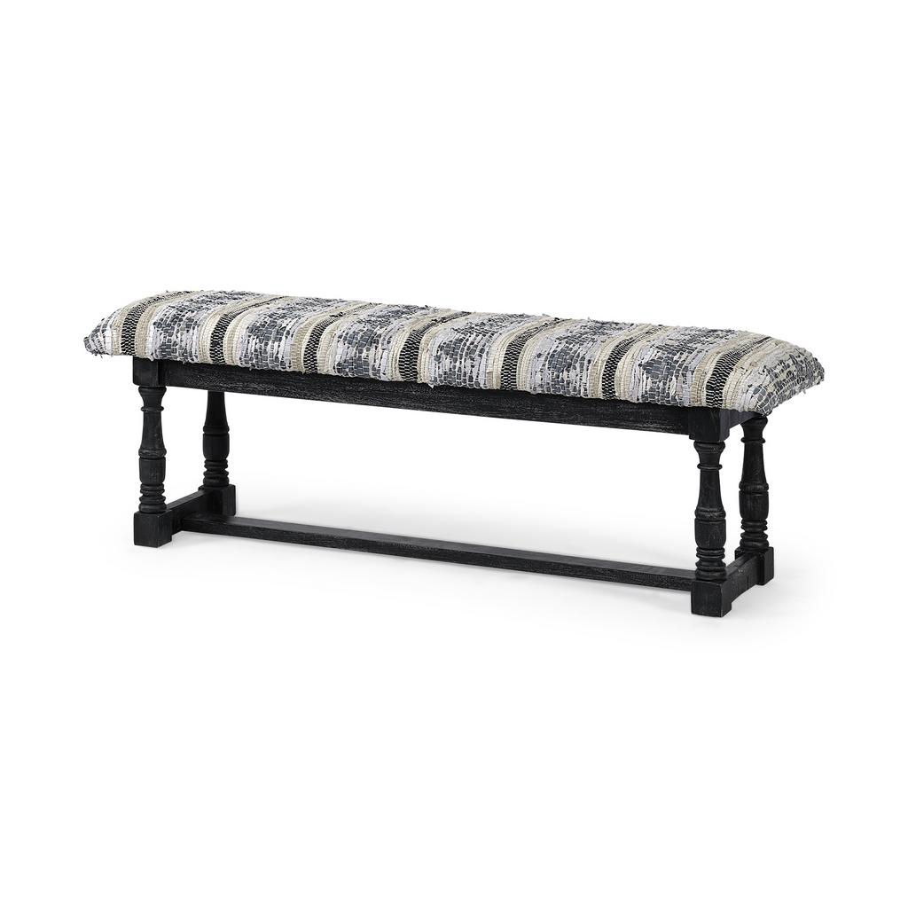 "15"" Off White And Black Upholstered Faux Leather Bench" - WhatYouNeedSales