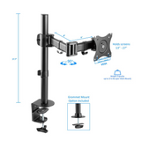 Rocelco Premium Desk Computer Monitor Mount - VESA Pattern Fits 13" - 32" LED LCD Single Flat Screen - Double Articulated Full Motion Adjustable Arm - Grommet and C Clamp - Black