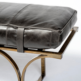 "16"" Black And Antiqued Brass Upholstered Genuine Leather Bench" - WhatYouNeedSales