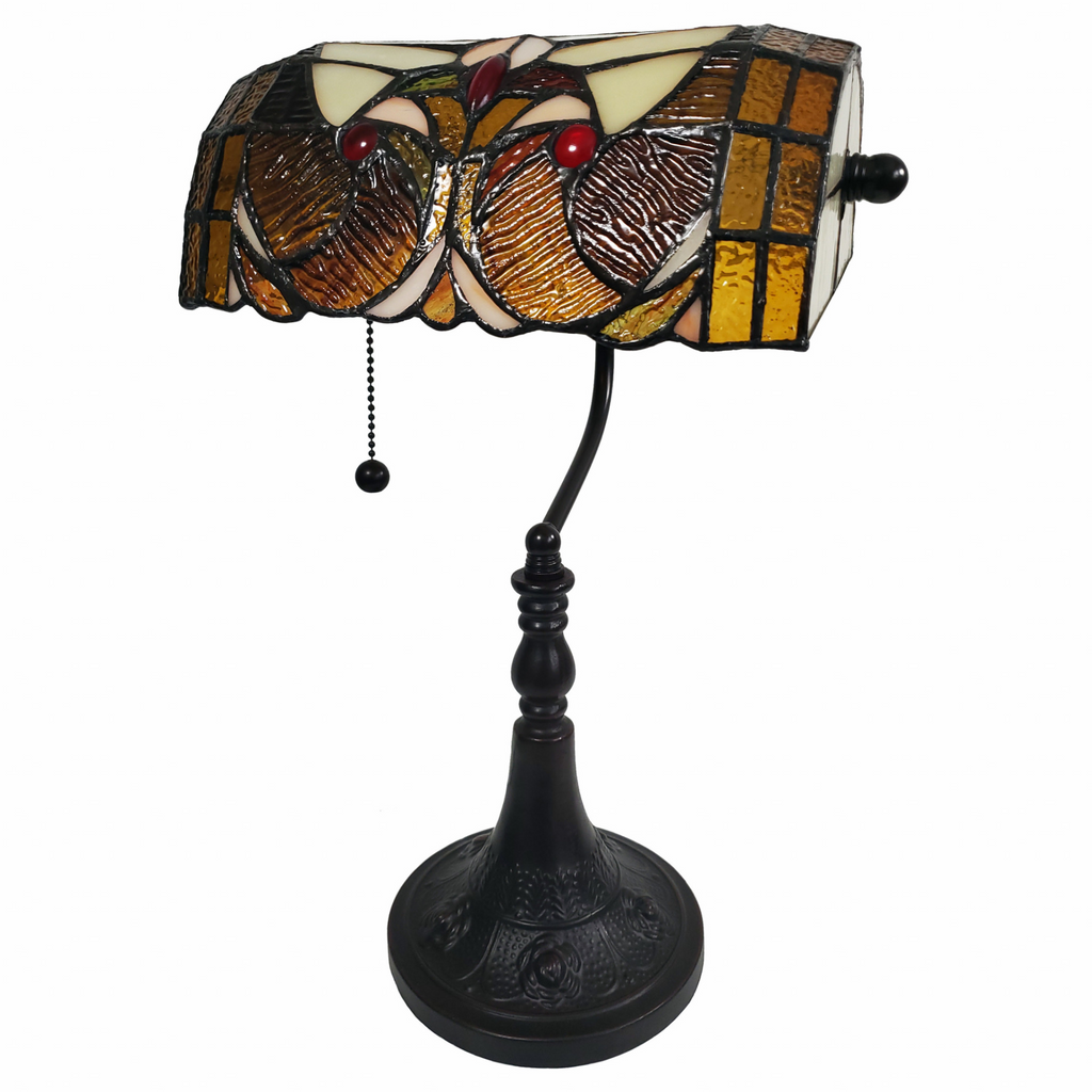 16" Tiffany Style Brown and Orange Banker Desk Lamp - WhatYouNeedSales