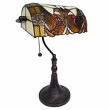 16" Tiffany Style Brown and Orange Banker Desk Lamp - WhatYouNeedSales