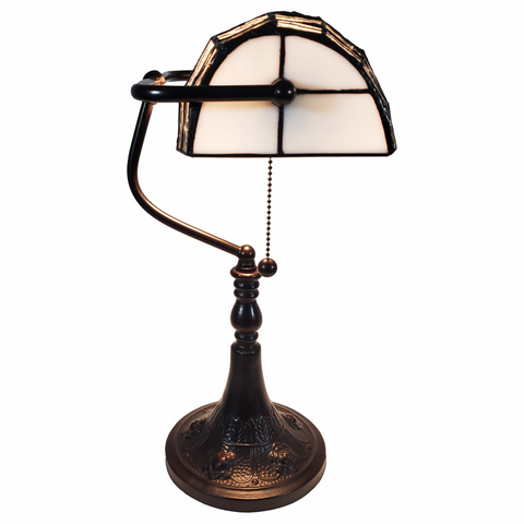 16" Tiffany Style White and Gray Banker Desk Lamp - WhatYouNeedSales