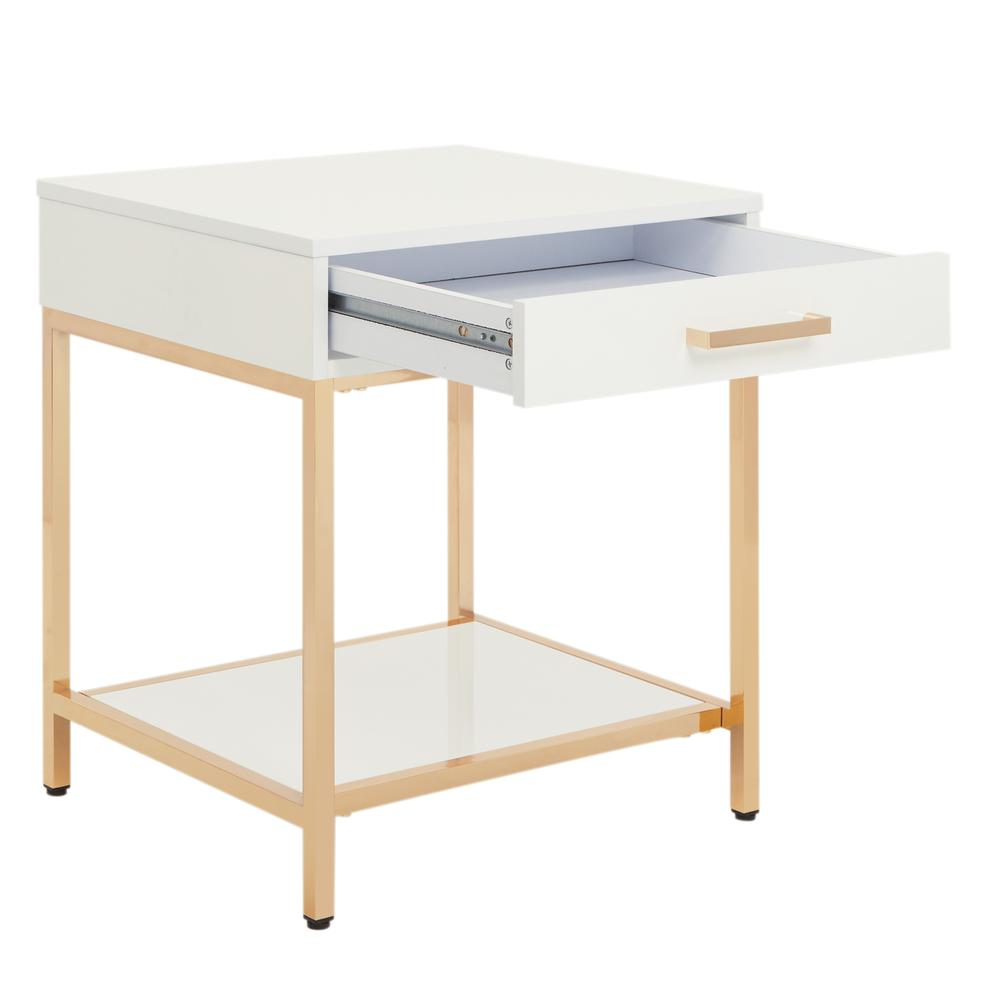 Alios End Table - White Gloss Finish, Gold Chrome Plated Base | Shop Now