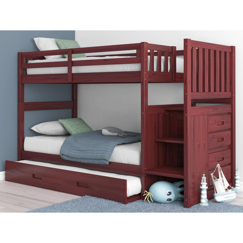 Mission Staircase Twin over Twin Bunk Bed with Four Drawer Chest | Stylish and Functional Furniture for Kids' Bedrooms