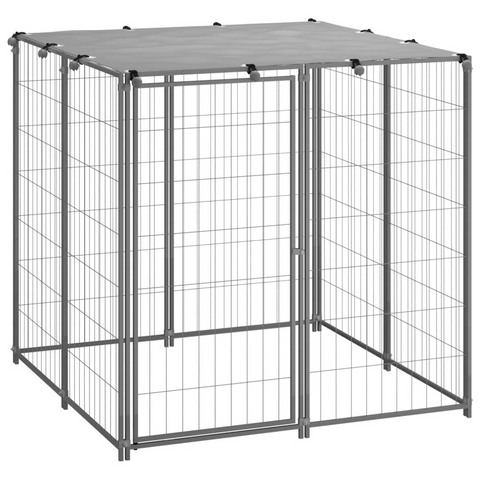 vidaXL Dog Kennel Silver 43.3"x43.3"x43.3" Steel – Outdoor Play Paradise for Your Dogs