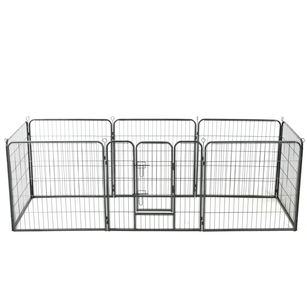 vidaXL Dog Playpen 8 Panels Steel 31.5"x31.5" Black - Secure and Versatile Dog Enclosure