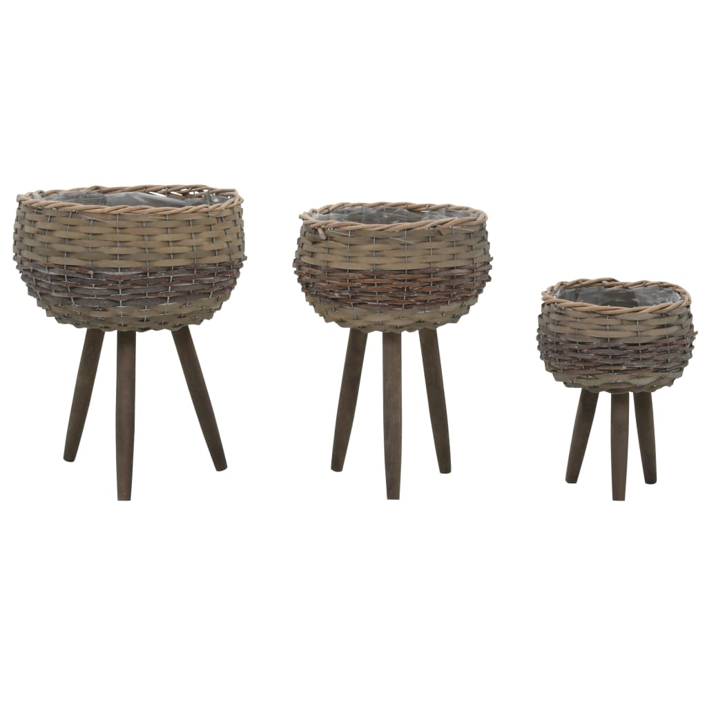 vidaXL Planter 3 pcs Wicker with PE Lining - Rustic Charm for Your Home or Garden