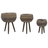 vidaXL Planter 3 pcs Wicker with PE Lining - Rustic Charm for Your Home or Garden