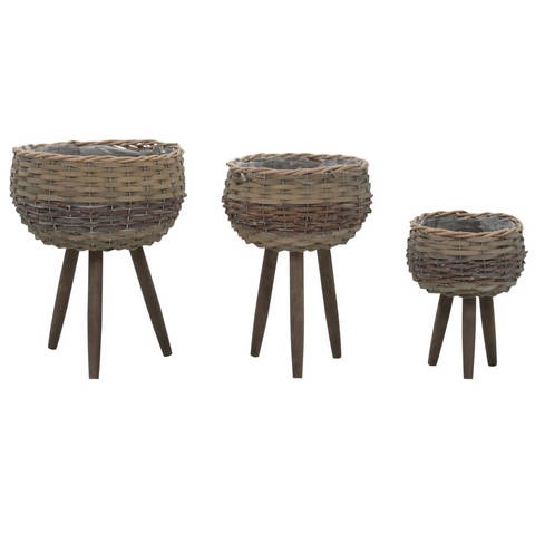 vidaXL Planter 3 pcs Wicker with PE Lining - Rustic Charm for Your Home or Garden