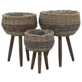 vidaXL Planter 3 pcs Wicker with PE Lining - Rustic Charm for Your Home or Garden