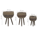 vidaXL Planter 3 pcs Wicker with PE Lining - Rustic Charm for Your Home or Garden