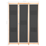 vidaXL 3-Panel Room Divider Gray 47.2"x66.9"x1.6" Fabric - Stylish and Versatile | Free Standing | Privacy Screen