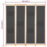 vidaXL 4-Panel Room Divider Gray 62.9"x66.9"x1.6" Fabric