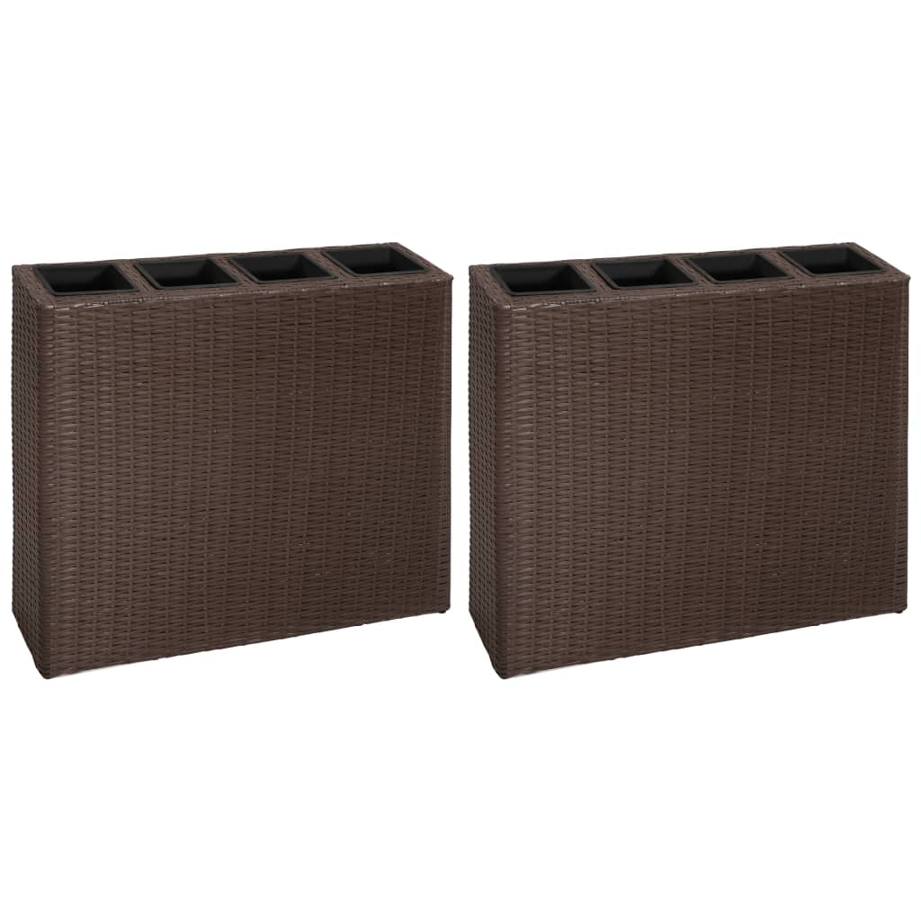 vidaXL Garden Raised Bed with 4 Pots - Poly Rattan Brown | Outdoor Planter Set