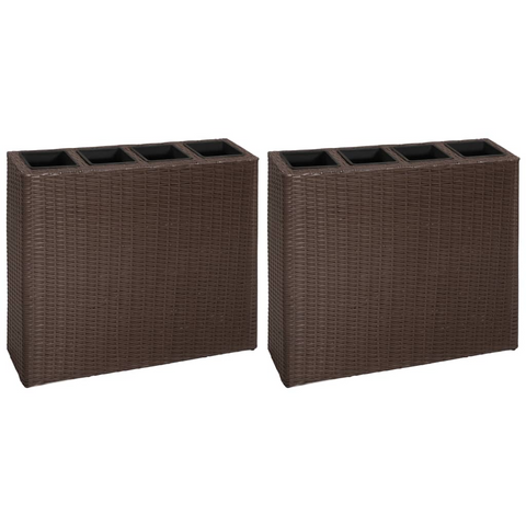 vidaXL Garden Raised Bed with 4 Pots - Poly Rattan Brown | Outdoor Planter Set