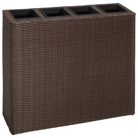 vidaXL Garden Raised Bed with 4 Pots - Poly Rattan Brown | Outdoor Planter Set