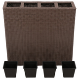 vidaXL Garden Raised Bed with 4 Pots - Poly Rattan Brown | Outdoor Planter Set