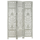 vidaXL Hand Carved 3-Panel Room Divider Gray 47.2"x65" Solid Mango Wood