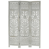 vidaXL Hand Carved 3-Panel Room Divider Gray 47.2"x65" Solid Mango Wood