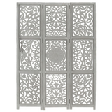 vidaXL Hand Carved 3-Panel Room Divider Gray 47.2"x65" Solid Mango Wood