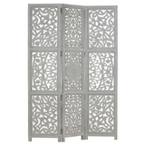 vidaXL Hand Carved 3-Panel Room Divider Gray 47.2"x65" Solid Mango Wood