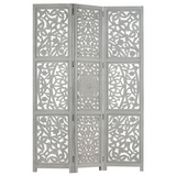 vidaXL Hand Carved 3-Panel Room Divider Gray 47.2"x65" Solid Mango Wood