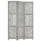 vidaXL Hand Carved 3-Panel Room Divider Gray 47.2"x65" Solid Mango Wood