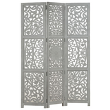 vidaXL Hand Carved 3-Panel Room Divider Gray 47.2"x65" Solid Mango Wood