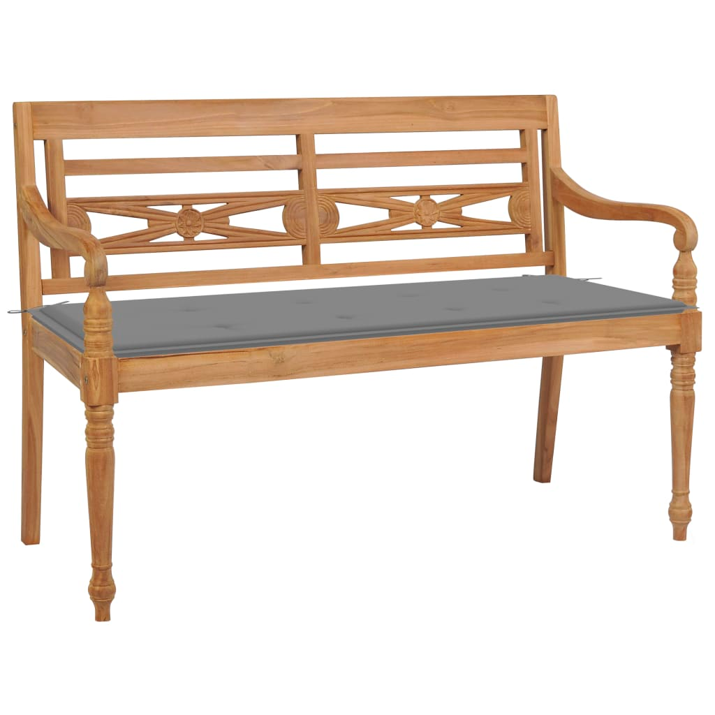 vidaXL Batavia Bench with Gray Cushion 47.2" Solid Teak Wood - Rustic Charm for Your Garden or Patio