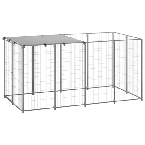 vidaXL Dog Kennel Silver 26 ft² Steel - Outdoor Play Paradise for Your Dogs