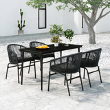 vidaXL 5 Piece Patio Dining Set Gray - Sturdy Steel Frame, Glass Tabletop, Weather-Resistant Chairs with Cushions