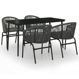 vidaXL 5 Piece Patio Dining Set Gray - Sturdy Steel Frame, Glass Tabletop, Weather-Resistant Chairs with Cushions