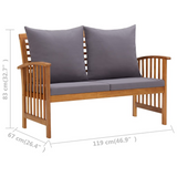 vidaXL Patio Bench with Cushions 46.9" Solid Acacia Wood - Outdoor Furniture