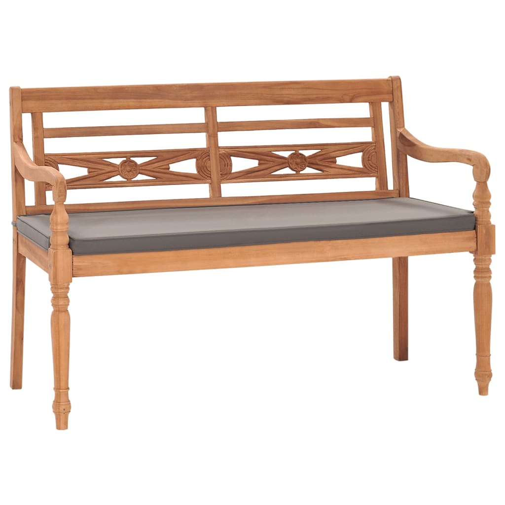 vidaXL Batavia Bench with Dark Gray Cushion 47.2" Solid Teak Wood - Outdoor Garden Furniture