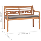 vidaXL Batavia Bench with Dark Gray Cushion 47.2" Solid Teak Wood - Outdoor Garden Furniture