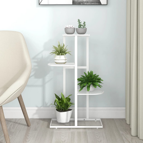 vidaXL 4-Floor Flower Stand 16.9"x8.7"x29.9" White Metal - Display Your Plants with Style