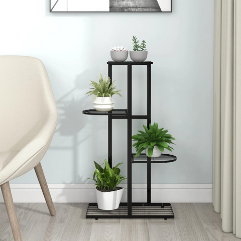 vidaXL 4-Floor Flower Stand 16.9"x8.7"x29.9" Black Metal - Display Your Plants in Style