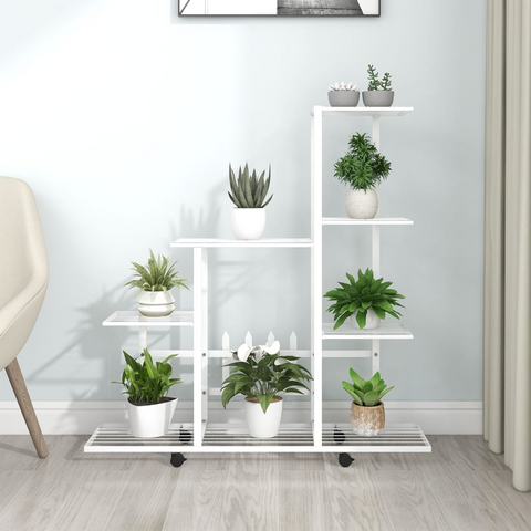 vidaXL Flower Stand with Wheel 37.2"x9.8"x36.4" White Metal - Sturdy and Stylish Plant Display