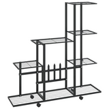 vidaXL Flower Stand with Wheel 37.2"x9.8"x36.4" Black Metal - Sturdy and Spacious Plant Rack with Easy Mobility