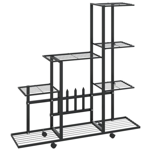 vidaXL Flower Stand with Wheel 37.2"x9.8"x36.4" Black Metal - Sturdy and Spacious Plant Rack with Easy Mobility