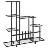 vidaXL Flower Stand with Wheel 37.2"x9.8"x36.4" Black Metal - Sturdy and Spacious Plant Rack with Easy Mobility