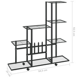 vidaXL Flower Stand with Wheel 37.2"x9.8"x36.4" Black Metal - Sturdy and Spacious Plant Rack with Easy Mobility