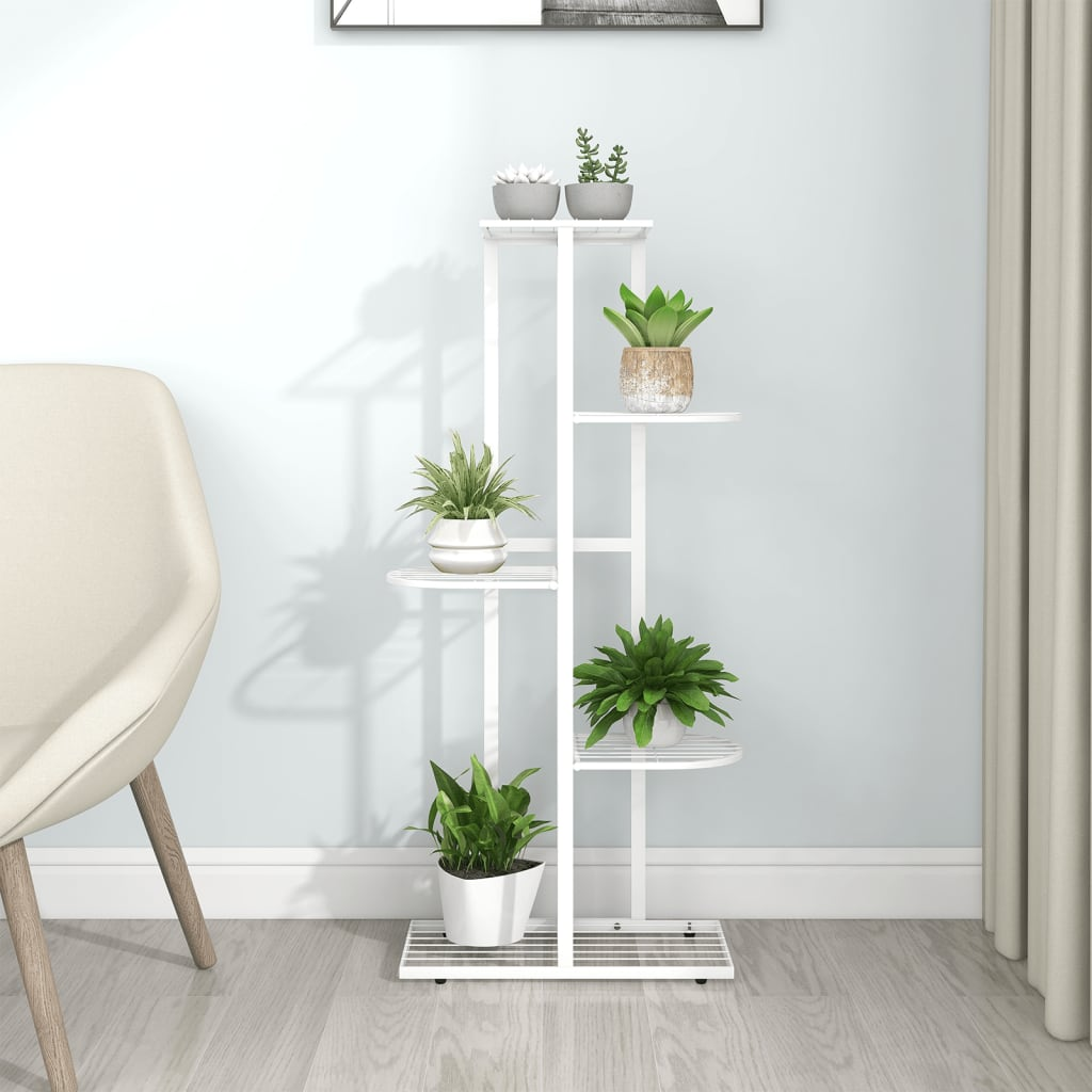 vidaXL 5-Floor Flower Stand 16.9"x8.7"x38.6" White Metal - Sturdy and Stylish Plant Display