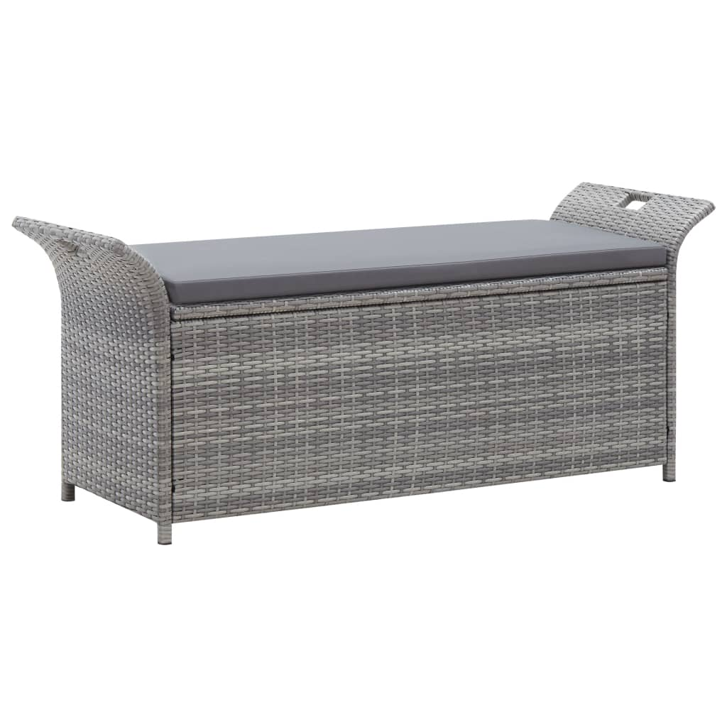 vidaXL Storage Bench with Cushion Gray 54.3" Poly Rattan - Outdoor Garden Furniture