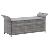 vidaXL Storage Bench with Cushion Gray 54.3" Poly Rattan - Outdoor Garden Furniture