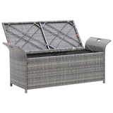 vidaXL Storage Bench with Cushion Gray 54.3" Poly Rattan - Outdoor Garden Furniture