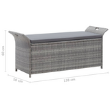 vidaXL Storage Bench with Cushion Gray 54.3" Poly Rattan - Outdoor Garden Furniture