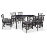 vidaXL 7 Piece Patio Dining Set Poly Rattan Gray - Outdoor Dining Furniture